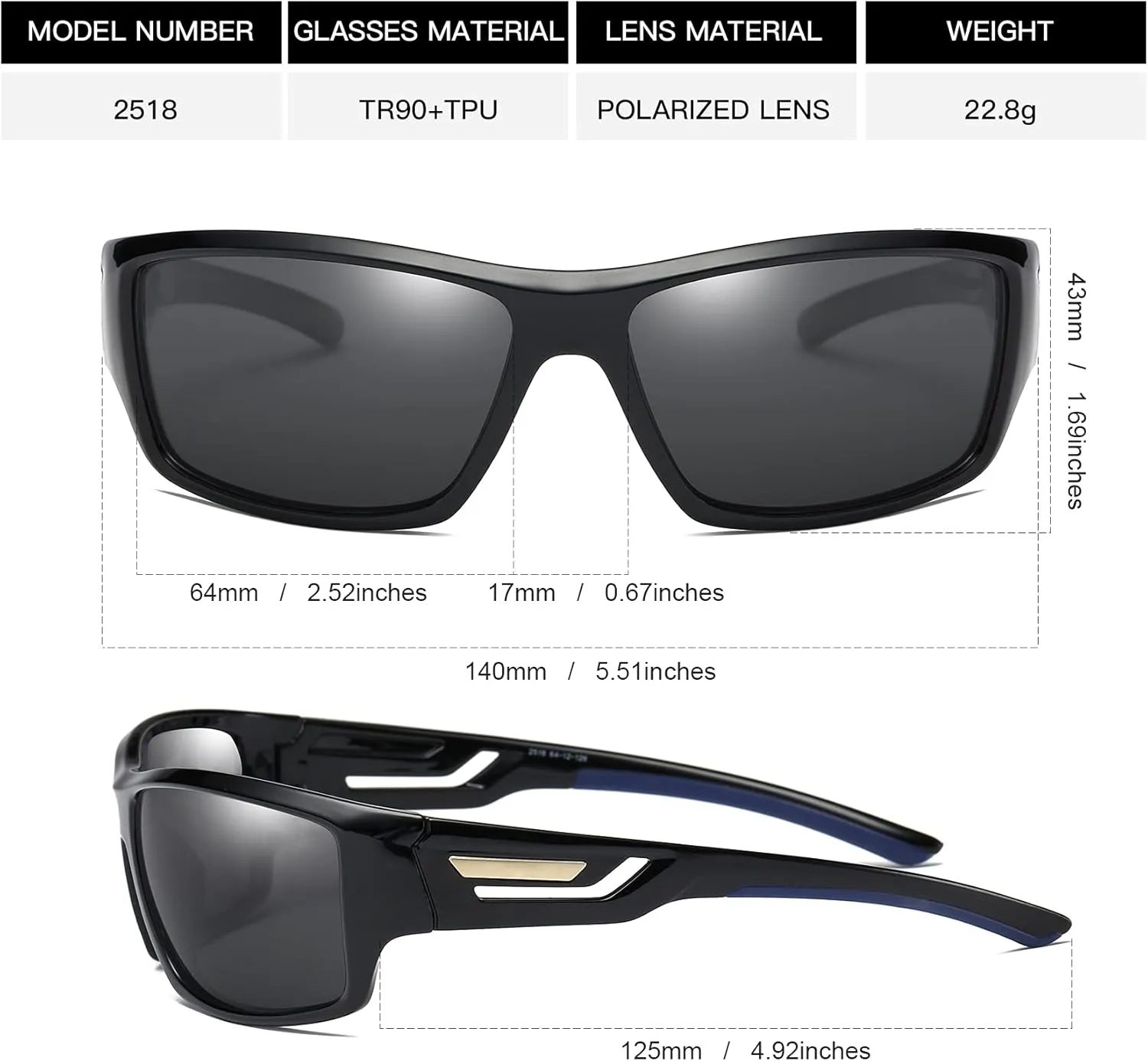 100 CLASSIC Polarized Sports Sunglasses TR90 Unbreakable Frame for Men Women Running Cycling Fishing Golf Baseball