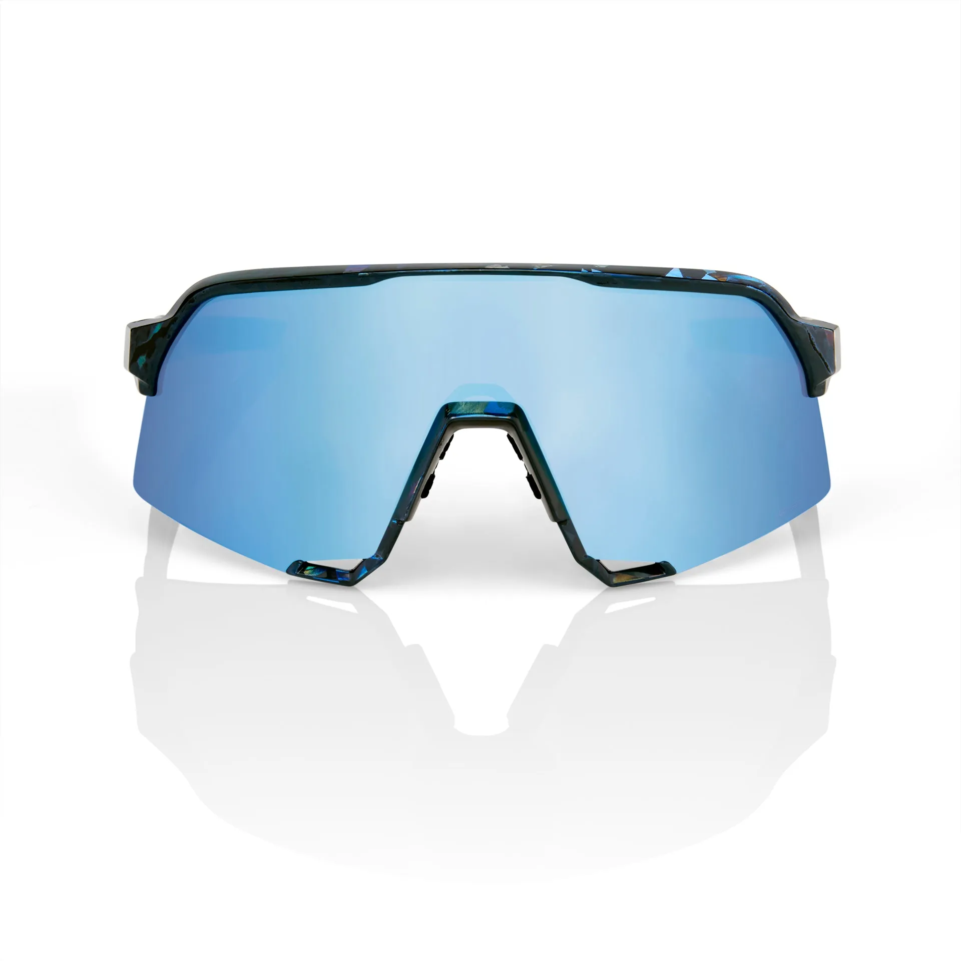 100% S3 Black Holographic Sunglasses, HiPER Blue Multilayer Mirror Lens