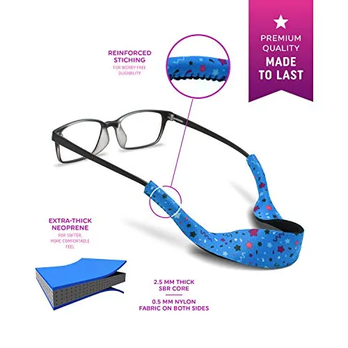 2 Eyeglass Straps for Kids by SQV-Neoprene Lanyard Sports Eyeglass Cord Holder, Party Green/Blue, 0-2 Years Old