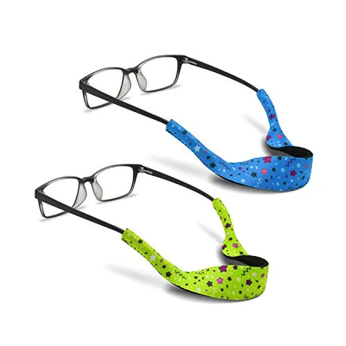 2 Eyeglass Straps for Kids by SQV-Neoprene Lanyard Sports Eyeglass Cord Holder, Party Green/Blue, 0-2 Years Old