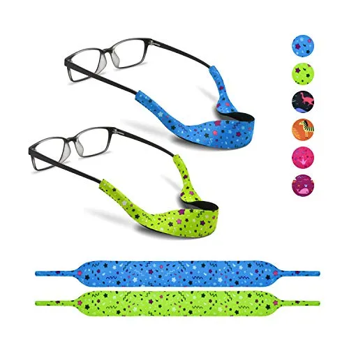 2 Eyeglass Straps for Kids by SQV-Neoprene Lanyard Sports Eyeglass Cord Holder, Party Green/Blue, 0-2 Years Old