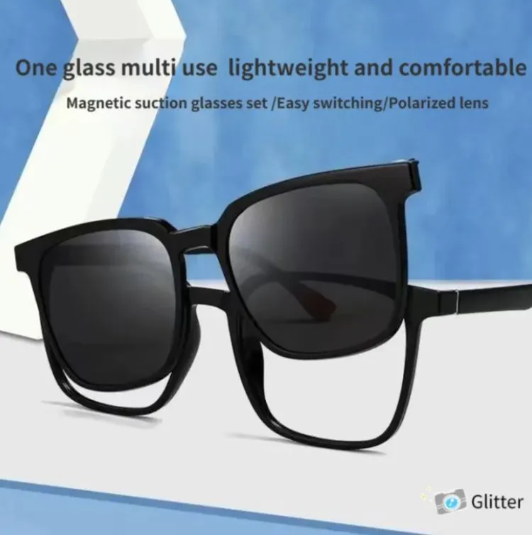 3 In 1 Night Vision plain glass spectacles Metal with Magnet Clip on Sunglasses