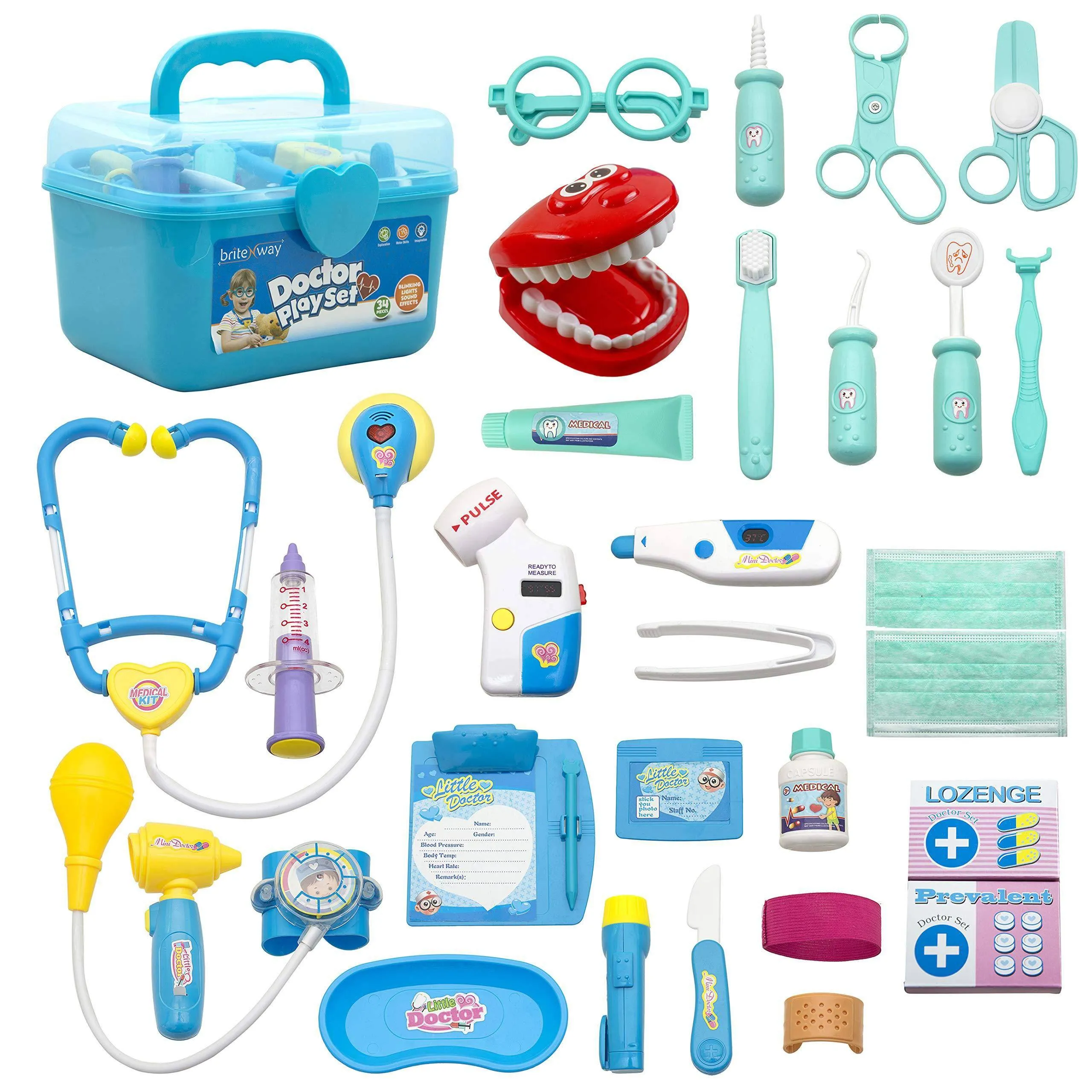 34-Pieces: BritenWay Educational Medical Pretend Play Toy Set in Storage Box