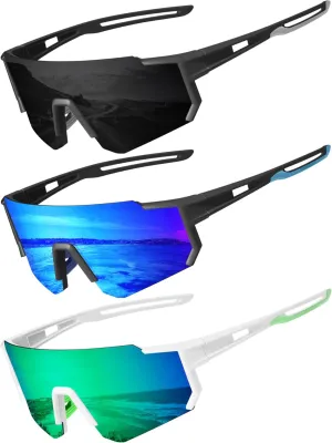 3PACK Polarized Sports Sunglasses for Men Outdoors Mountain Cycling UV400 Protection Sun Glasses Big Frame Goggles