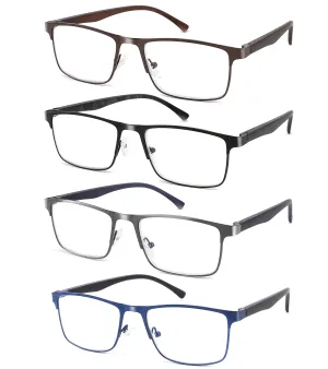 4-Pack Blue Light Blocking Reading Glasses for Men Stylish Metal Frame Readers with Comfort Spring Hinges Anti Glare UV Filter Eyeglasses ,  3.0 STRENGTH 4 Pack Mix Colors 3.0