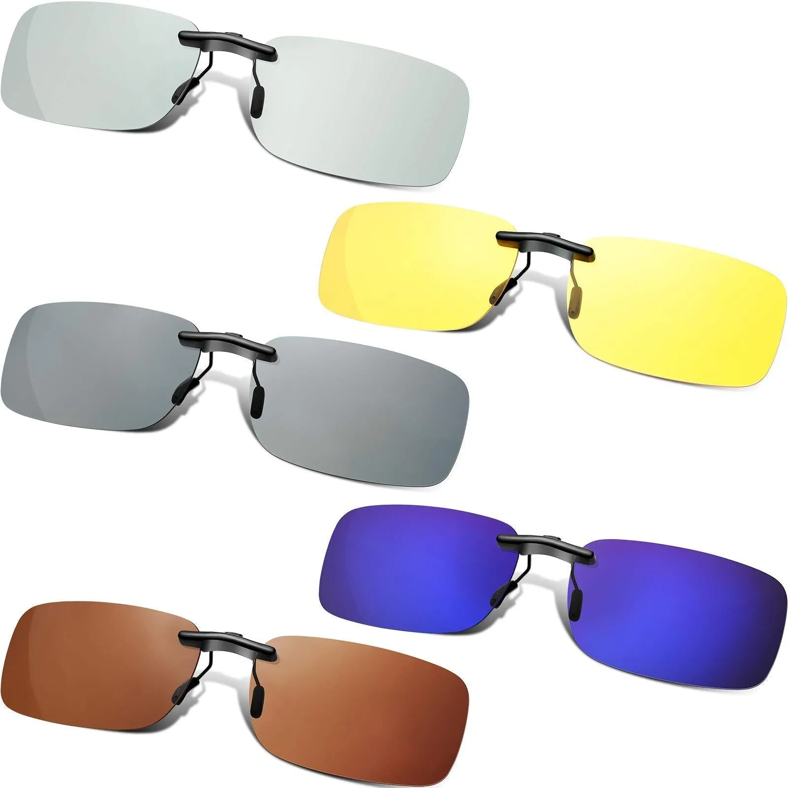 5 Pieces Polarized Clip on Sunglasses Rimless Rectangle Clip on Sunglasses Lightweight Polarized Eyeglasses for Myopia Eyeglasses Outdoor Night Driving Men Women