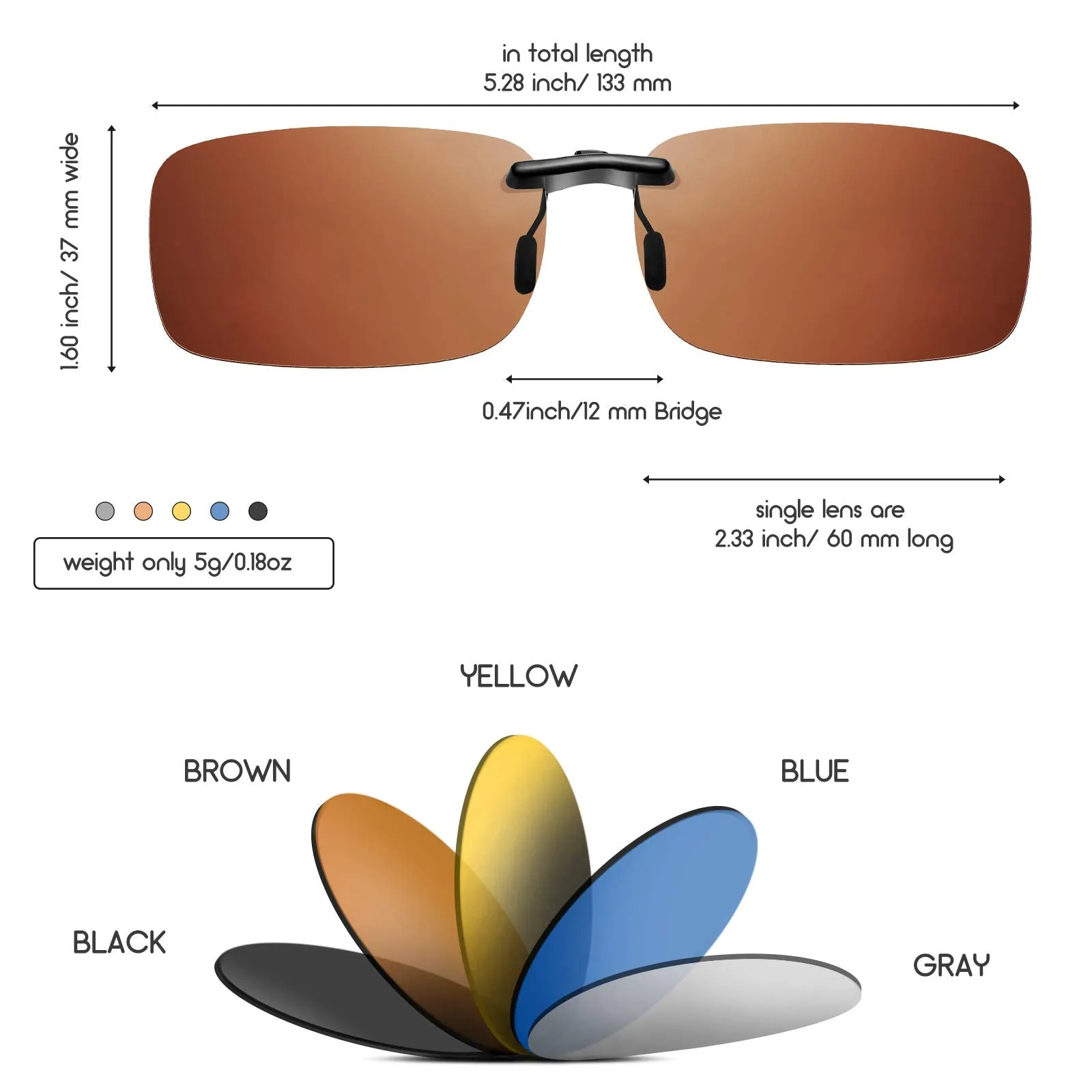 5 Pieces Polarized Clip on Sunglasses Rimless Rectangle Clip on Sunglasses Lightweight Polarized Eyeglasses for Myopia Eyeglasses Outdoor Night Driving Men Women