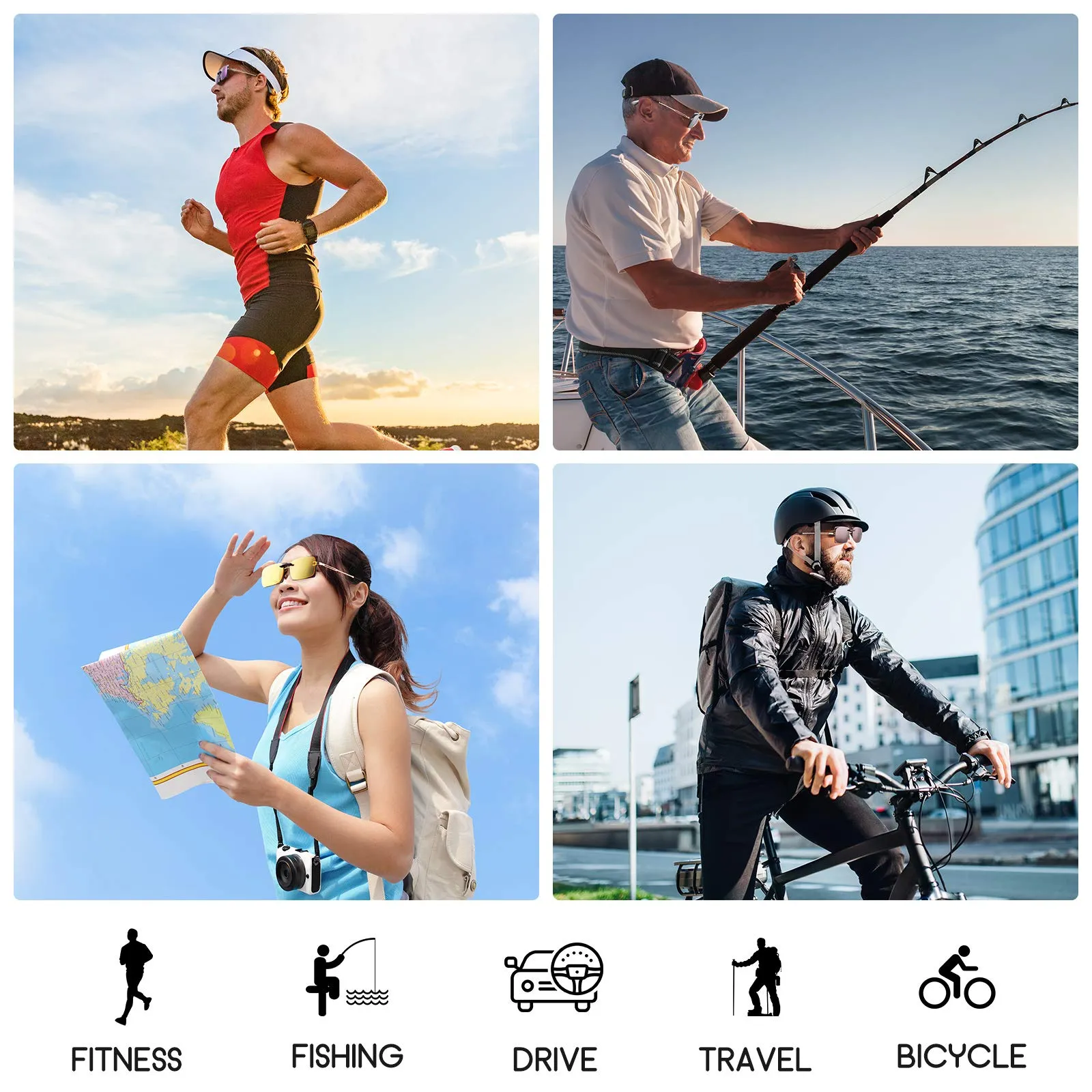 5 Pieces Polarized Clip on Sunglasses Rimless Rectangle Clip on Sunglasses Lightweight Polarized Eyeglasses for Myopia Eyeglasses Outdoor Night Driving Men Women