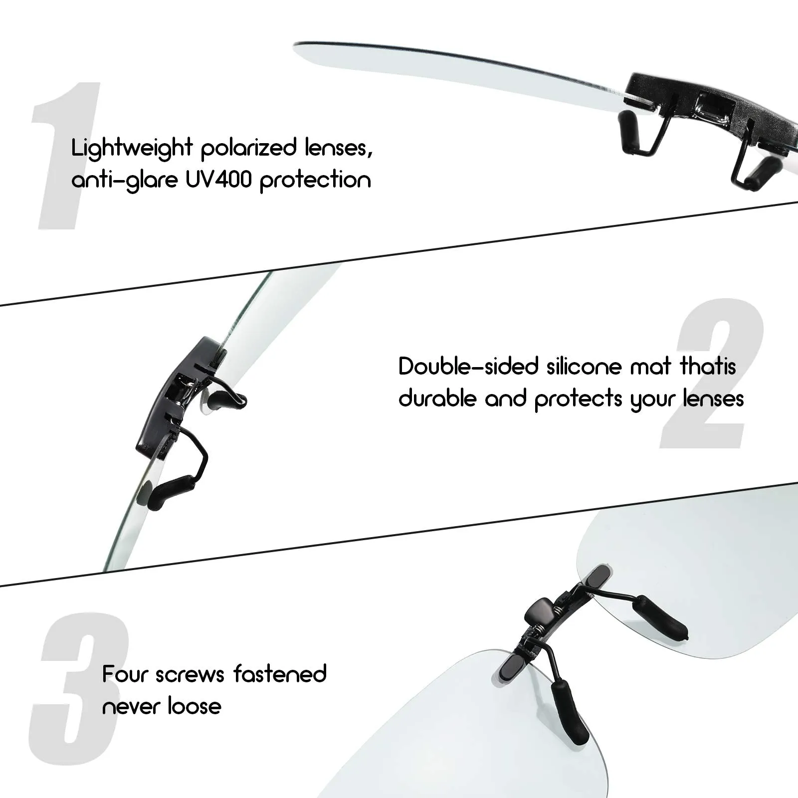 5 Pieces Polarized Clip on Sunglasses Rimless Rectangle Clip on Sunglasses Lightweight Polarized Eyeglasses for Myopia Eyeglasses Outdoor Night Driving Men Women