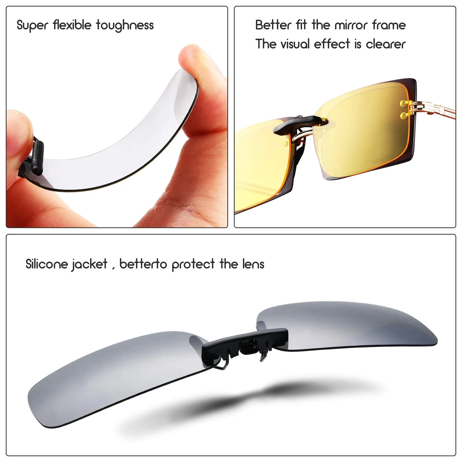 5 Pieces Polarized Clip on Sunglasses Rimless Rectangle Clip on Sunglasses Lightweight Polarized Eyeglasses for Myopia Eyeglasses Outdoor Night Driving Men Women