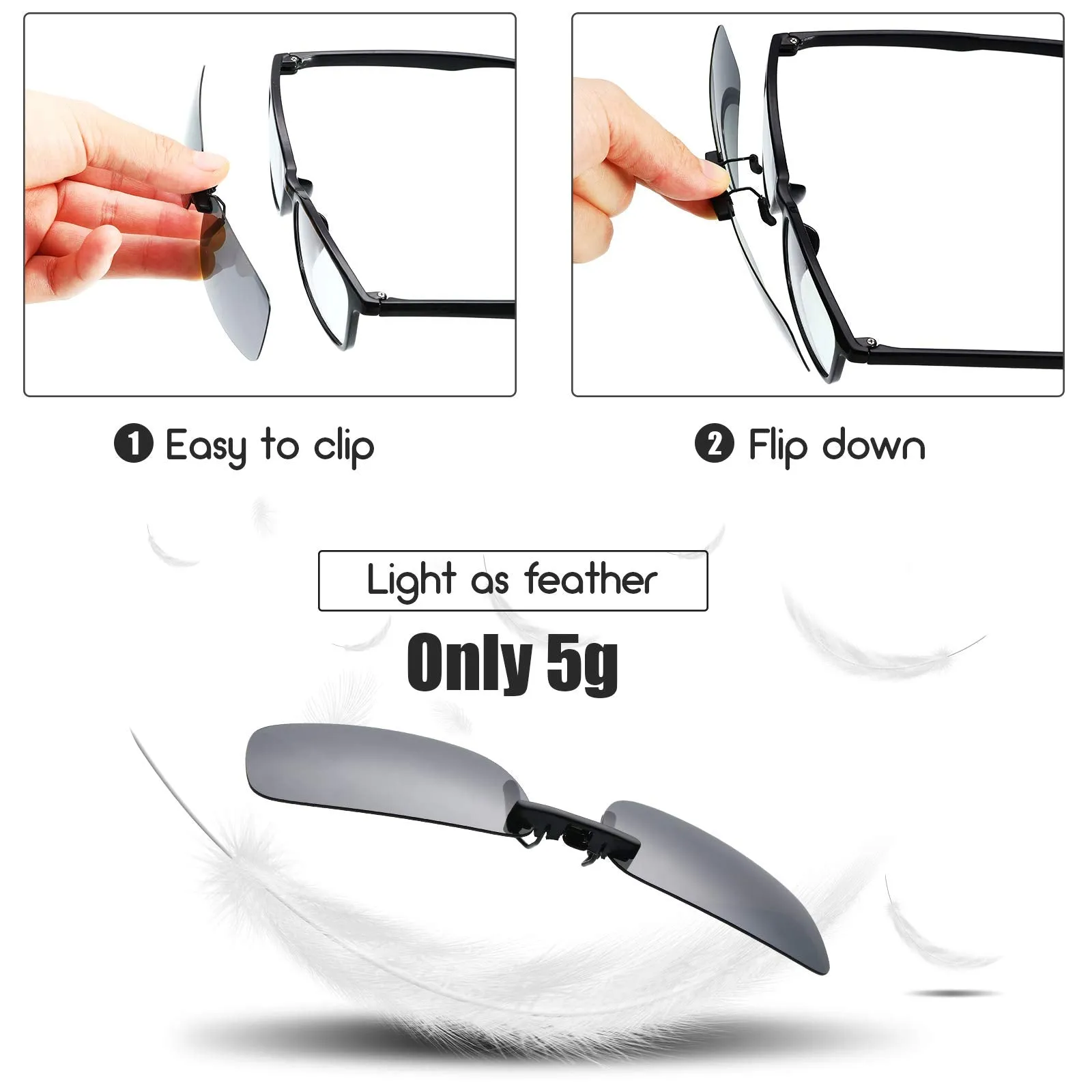 5 Pieces Polarized Clip on Sunglasses Rimless Rectangle Clip on Sunglasses Lightweight Polarized Eyeglasses for Myopia Eyeglasses Outdoor Night Driving Men Women