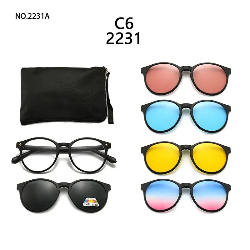6 In 1 Custom Polarized Magnetic Clip On Sunglasses