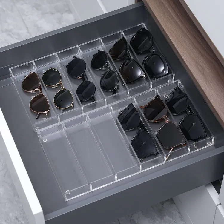 6 Slot Clear Acrylic Sunglasses and Eyeglasses Storage Organizer Tray, Eyewear Display Case, Set of 2