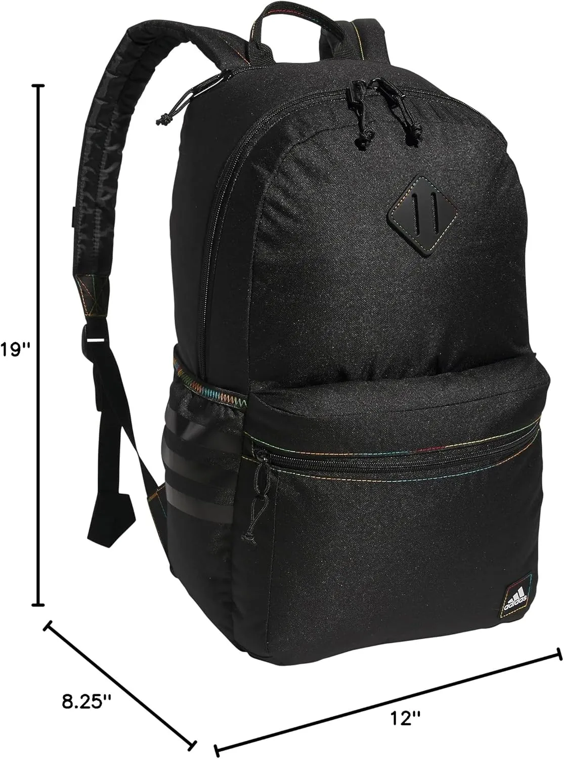adidas Classic 3-Stripe Durable Backpack Student Athletic Sport Laptop Book Bag, Black/Pulse Magenta Pink/Rainbow/5.0, One Size