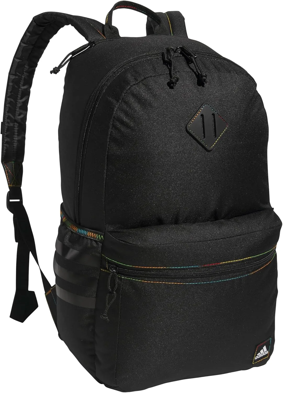adidas Classic 3-Stripe Durable Backpack Student Athletic Sport Laptop Book Bag, Black/Pulse Magenta Pink/Rainbow/5.0, One Size