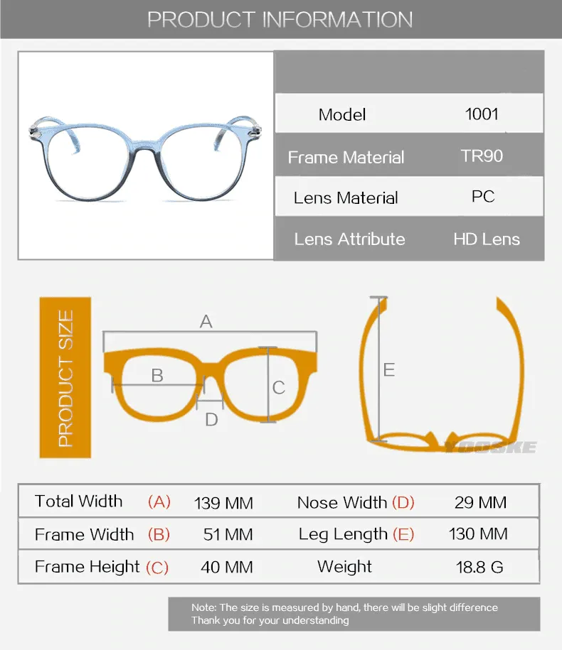 Anti Blue Light Eyeglasses Frame Vintage Round Clear Lens