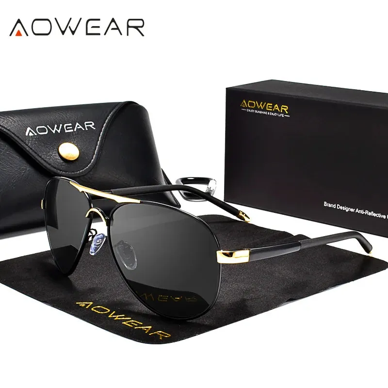 AOWEAR Men's Aviators Sunglasses HD Driving Pilot Sun Glasses Men Polarized Aviation Mirror Sunglass for Menl unettes de soleil homme