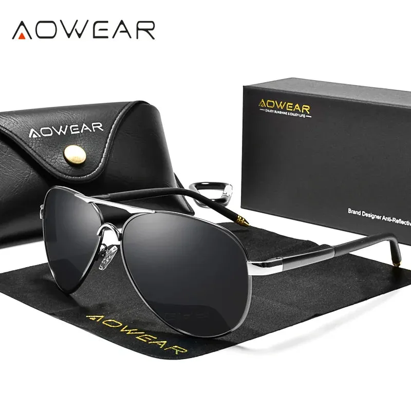 AOWEAR Men's Aviators Sunglasses HD Driving Pilot Sun Glasses Men Polarized Aviation Mirror Sunglass for Menl unettes de soleil homme