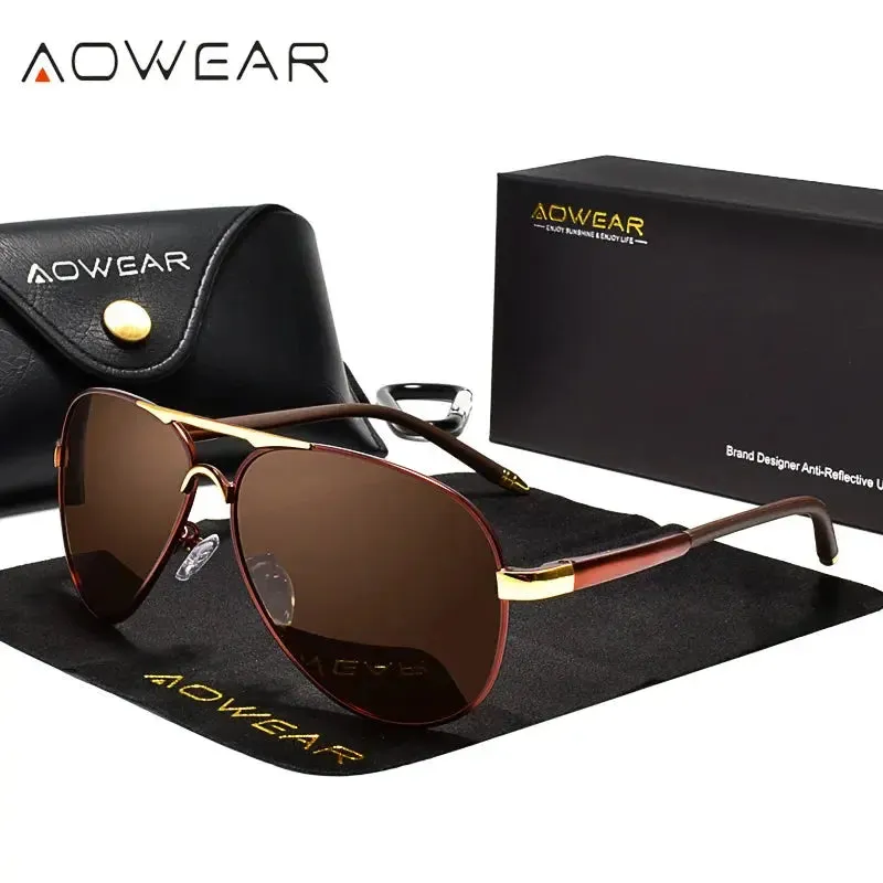 AOWEAR Men's Aviators Sunglasses HD Driving Pilot Sun Glasses Men Polarized Aviation Mirror Sunglass for Menl unettes de soleil homme