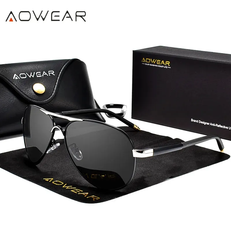 AOWEAR Men's Aviators Sunglasses HD Driving Pilot Sun Glasses Men Polarized Aviation Mirror Sunglass for Menl unettes de soleil homme