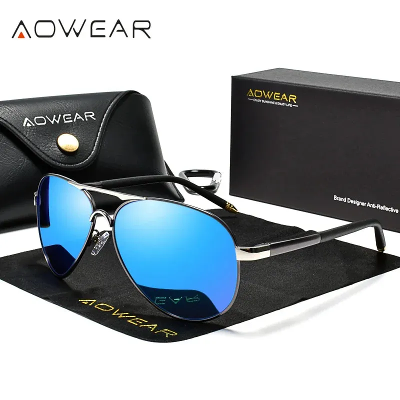 AOWEAR Men's Aviators Sunglasses HD Driving Pilot Sun Glasses Men Polarized Aviation Mirror Sunglass for Menl unettes de soleil homme