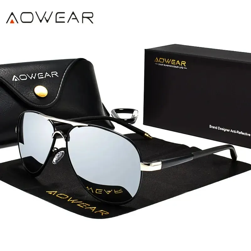AOWEAR Men's Aviators Sunglasses HD Driving Pilot Sun Glasses Men Polarized Aviation Mirror Sunglass for Menl unettes de soleil homme