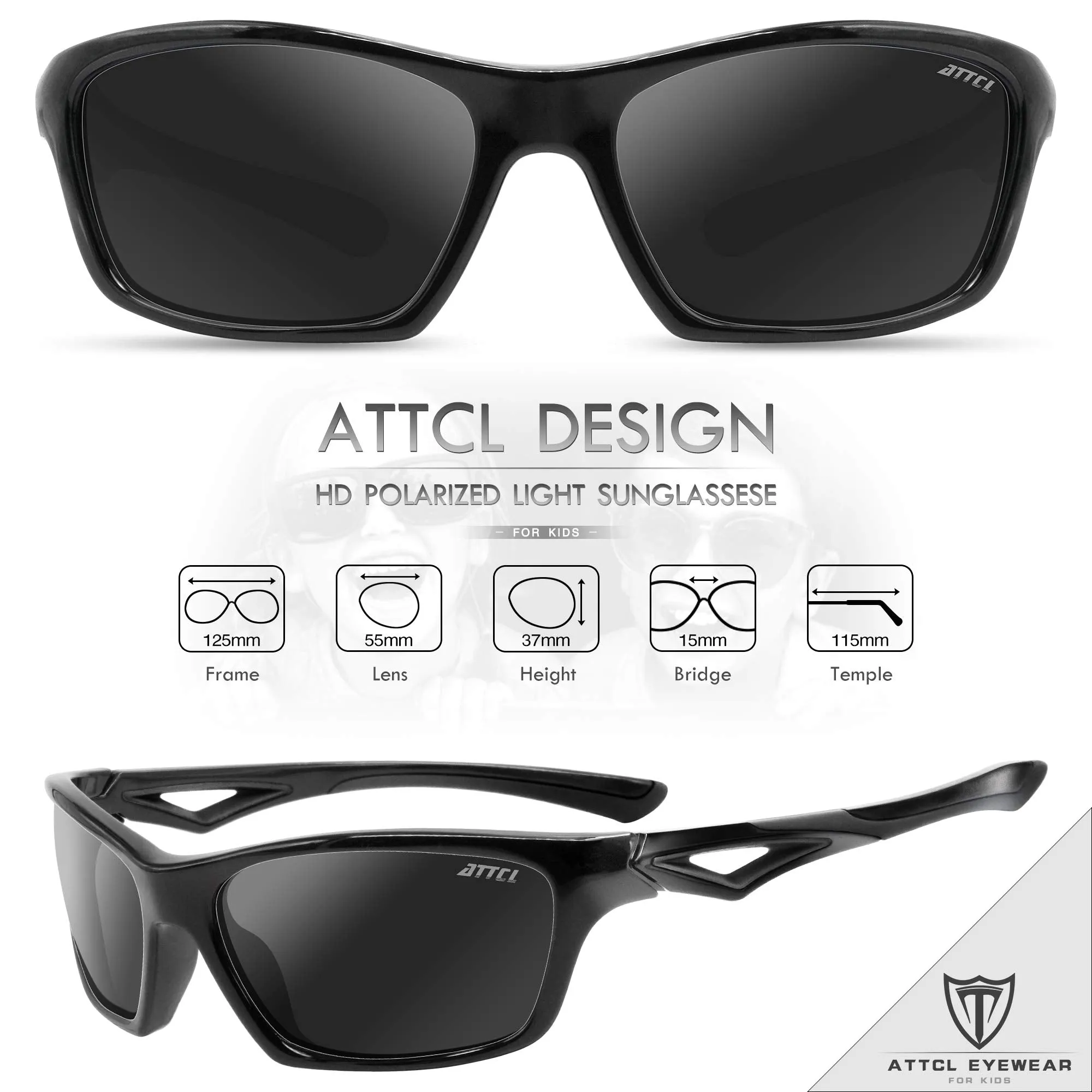 ATTCL TR90 Unbreakable Polarized Sport Kids Sunglasses For Boys Girls Age 3-10 Child All-black/Not Mirrored