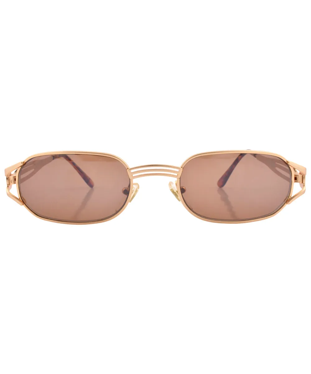 AUDIO Gold/Brown Oval Sunglasses