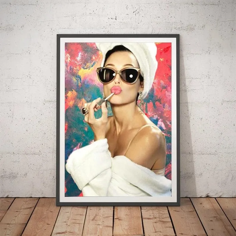 Audrey Hepburn Lipstick Sunglasses Painting Make Up Wall Art Poster