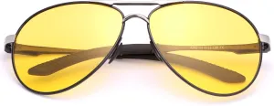 Aviator Night Vision Driving Glasses for Men Women Anti Glare Sunglasses Polarized Yellow Metal Frame Spring Hinge Eyewear