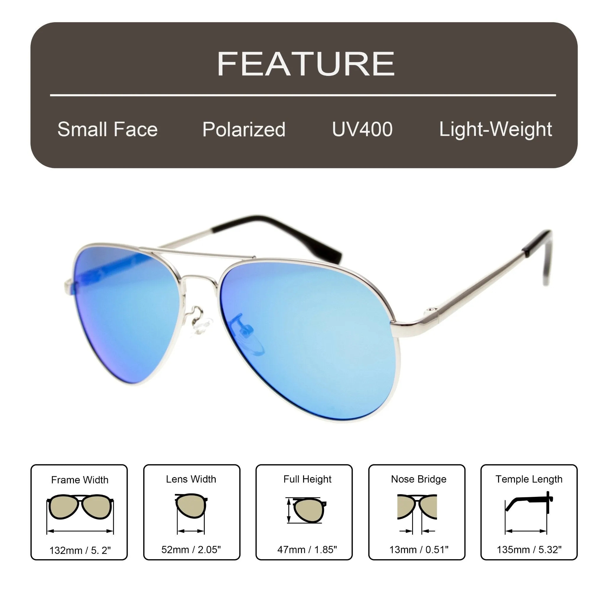AVRO1038 - Small Polarized Metal Aviator Sunglasses