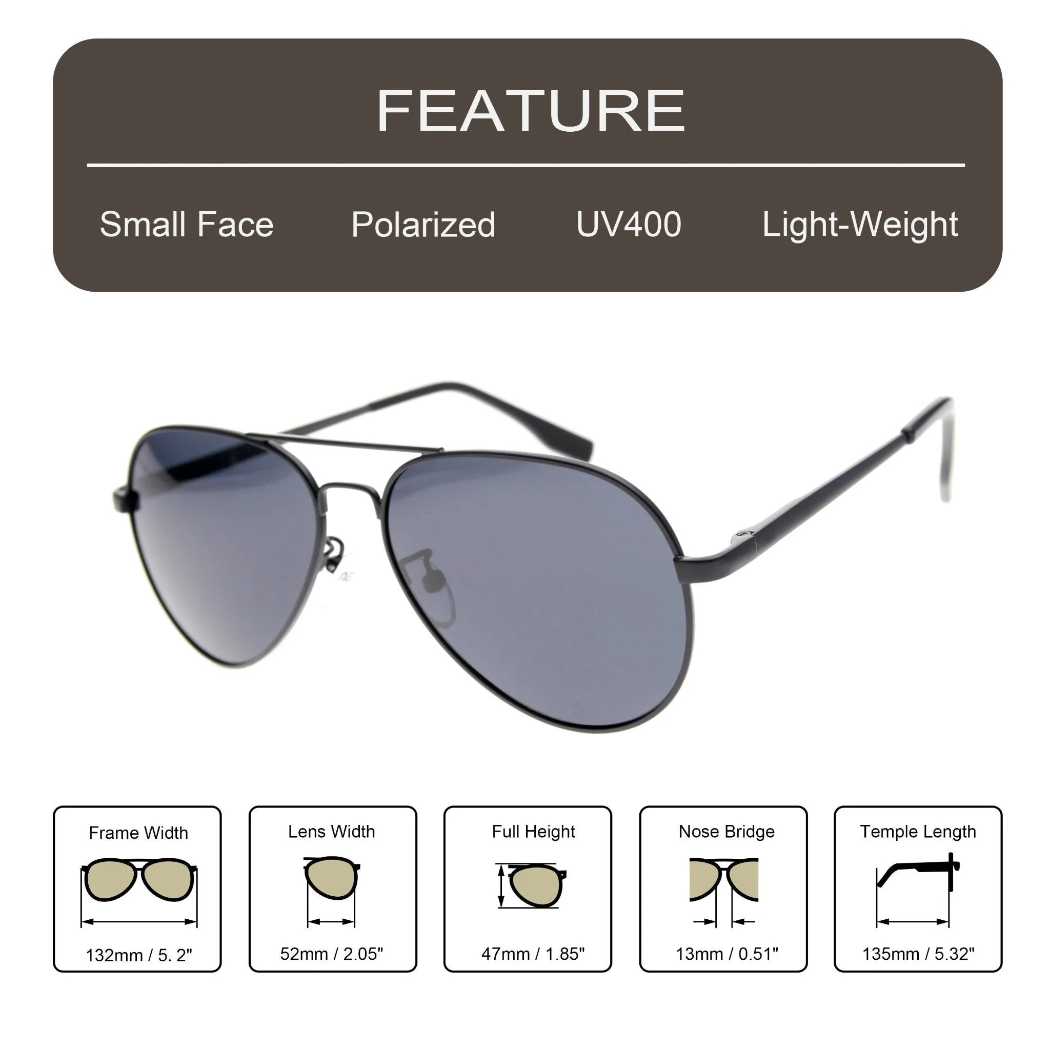 AVRO1038 - Small Polarized Metal Aviator Sunglasses