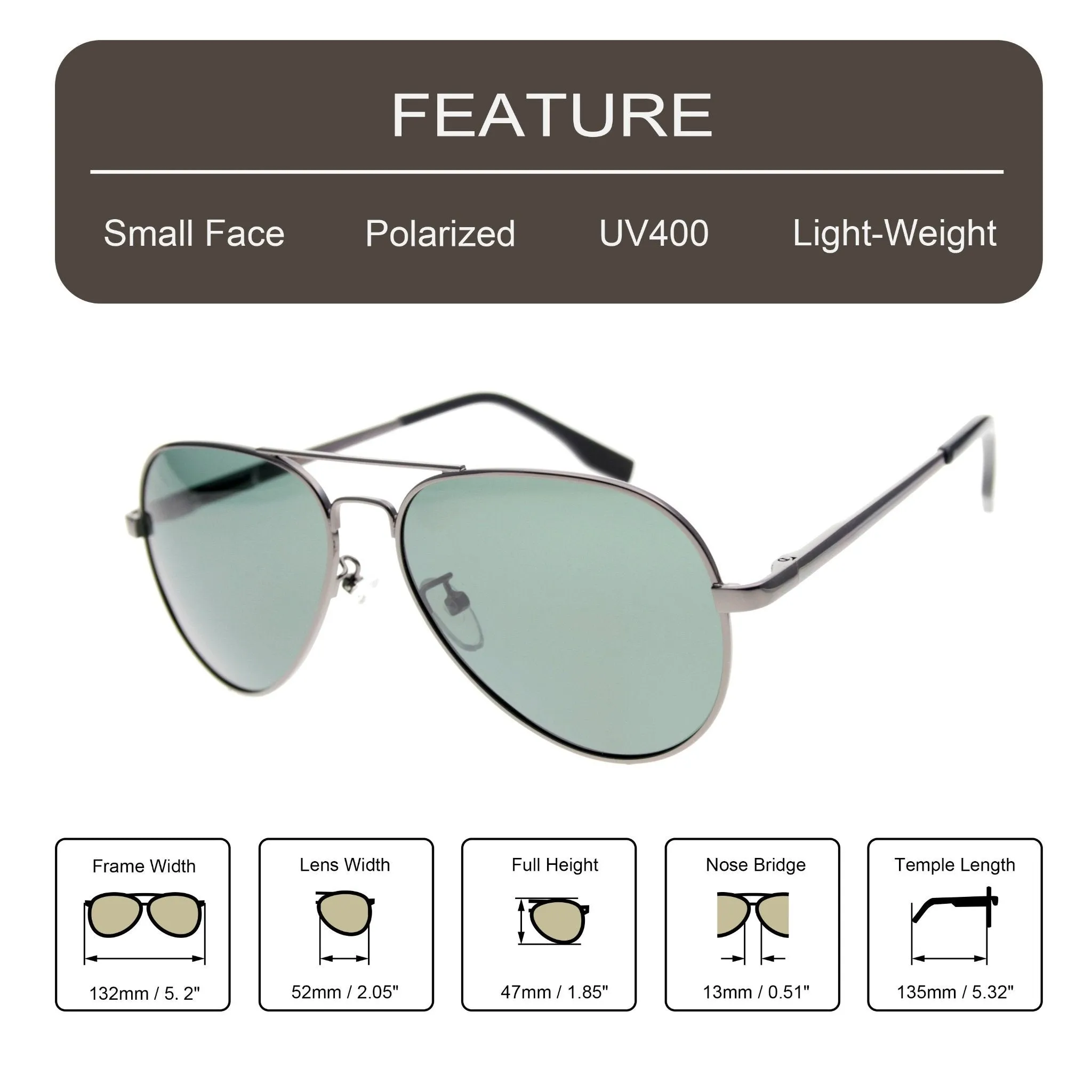 AVRO1038 - Small Polarized Metal Aviator Sunglasses