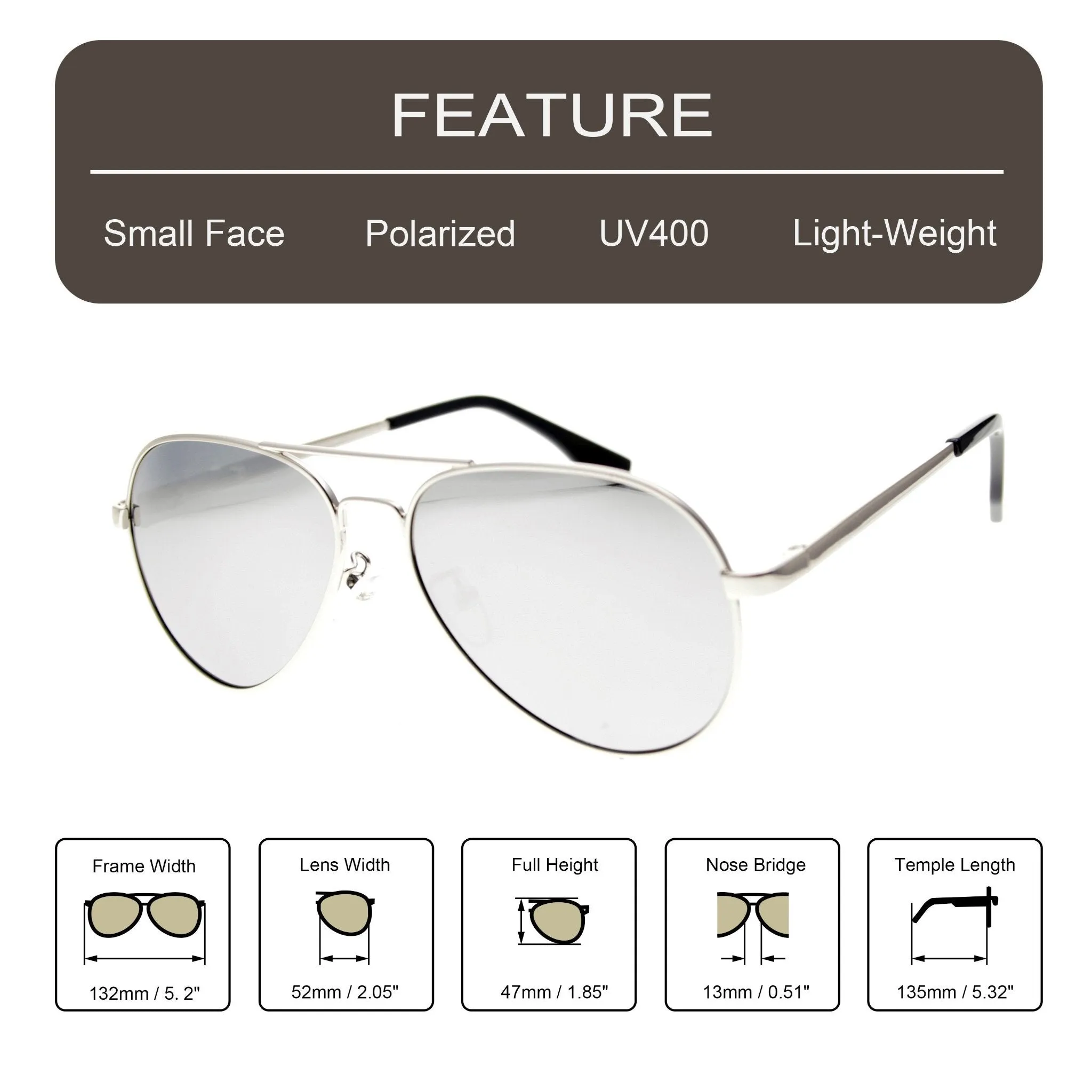 AVRO1038 - Small Polarized Metal Aviator Sunglasses