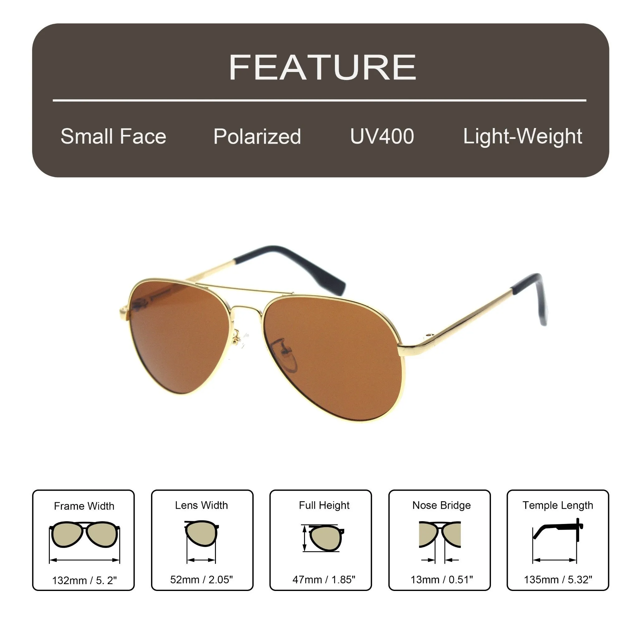 AVRO1038 - Small Polarized Metal Aviator Sunglasses