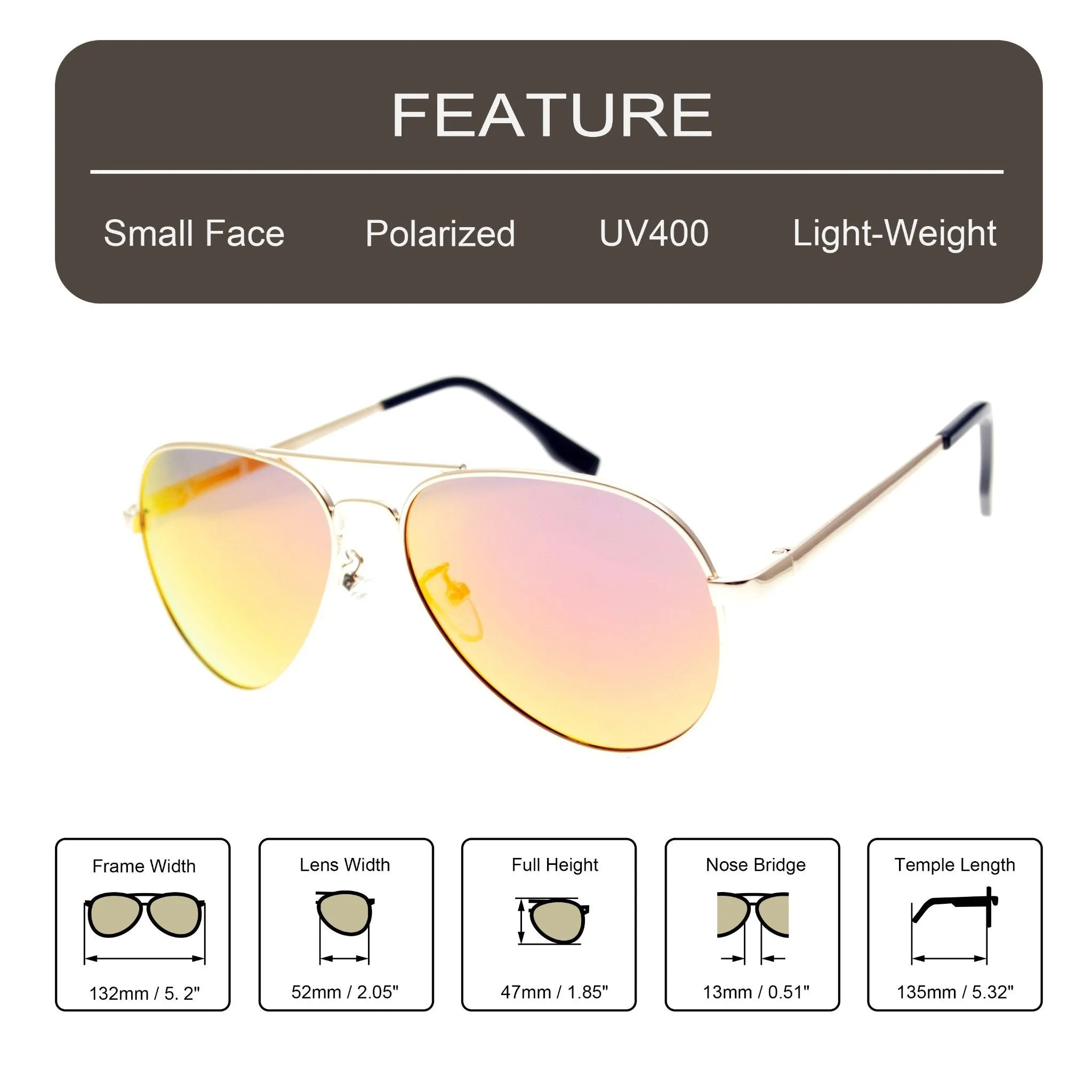 AVRO1038 - Small Polarized Metal Aviator Sunglasses