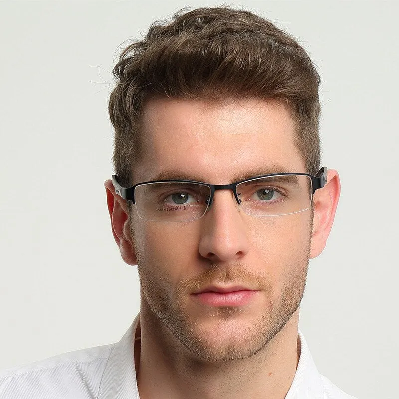 Bclear Men's Eyeglasses Semi Rim Square Titanium Alloy S2387
