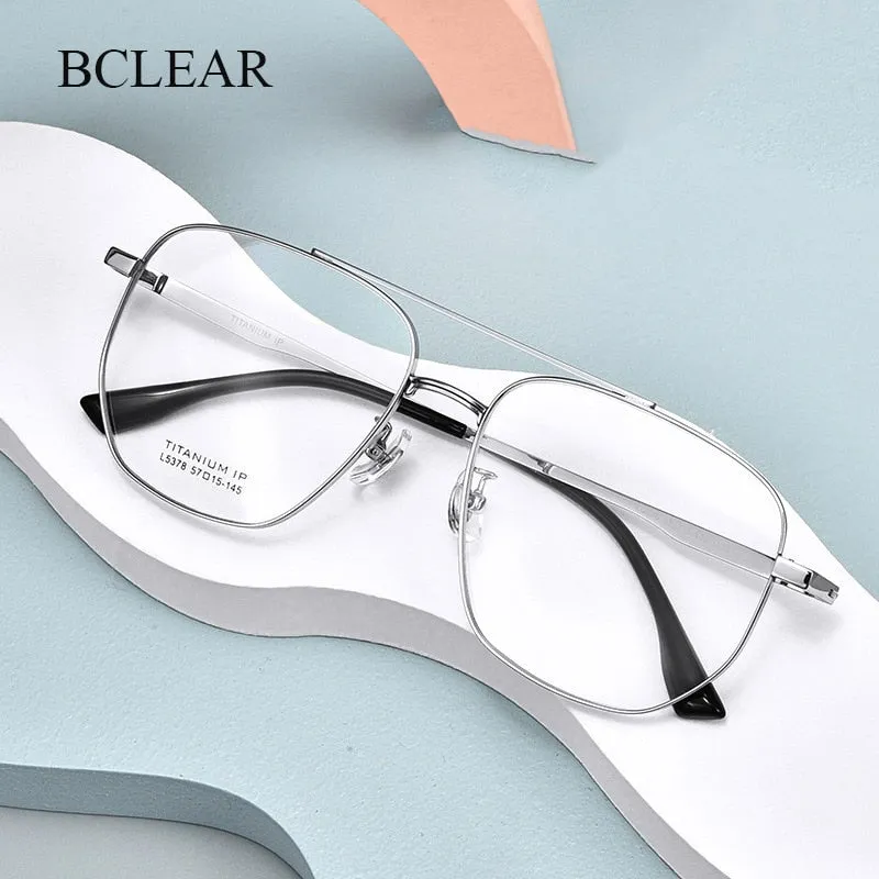 Bclear Unisex Full Rim Square Double Bridge Titanium Eyeglasses Lb5378
