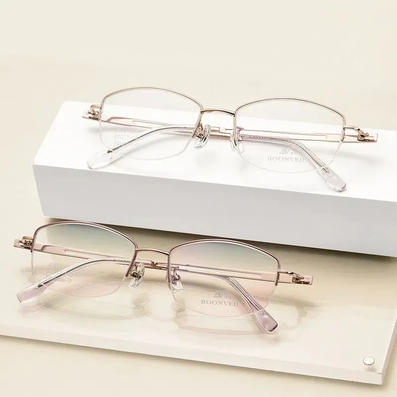 Bclear Women's Semi Rim Square Titanium Eyeglasses 6006b