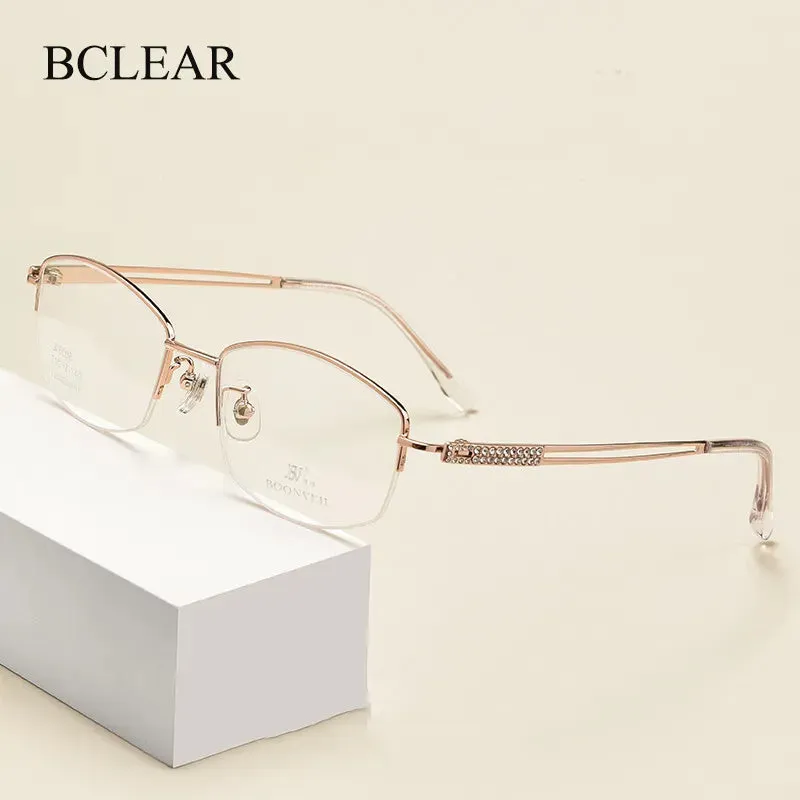 Bclear Women's Semi Rim Square Titanium Eyeglasses 6006b