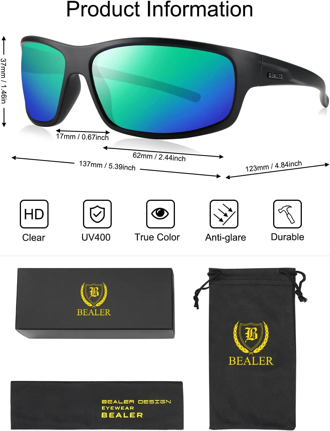 BEALER Polarized Sports Sunglasses for Men Lightweight TR90 Frame Sun Glasses Driving Cycling Fishing UV Protection Shades