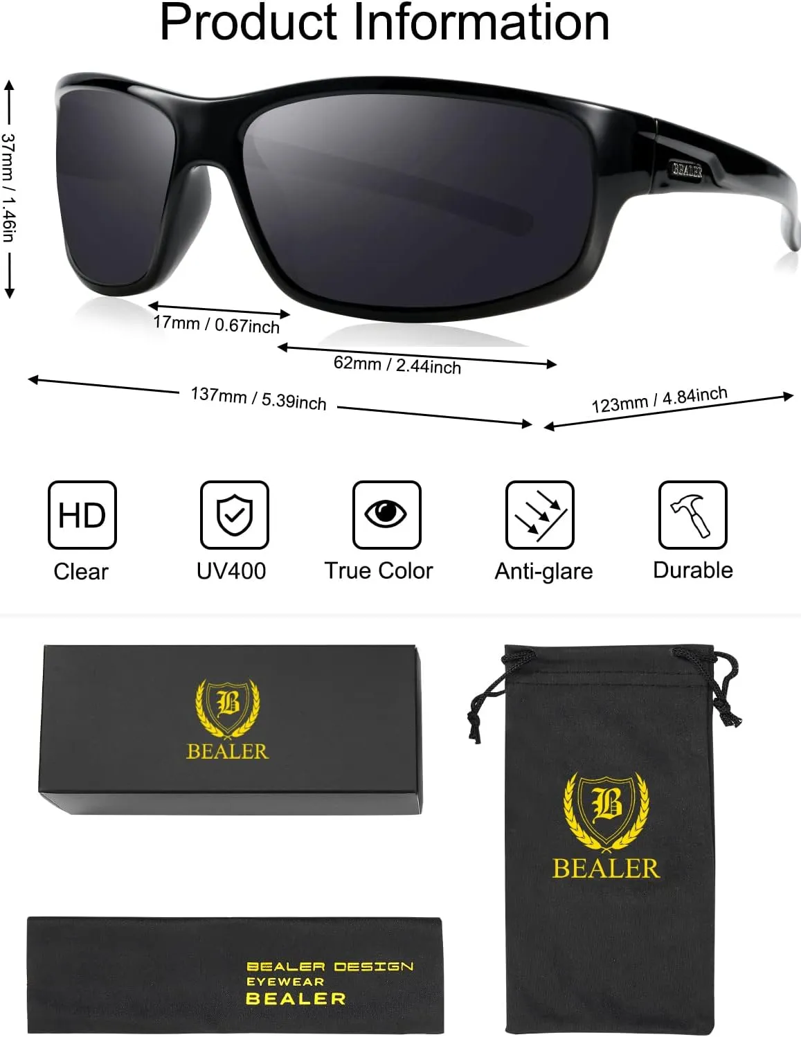 BEALER Polarized Sports Sunglasses for Men Lightweight TR90 Frame Sun Glasses Driving Cycling Fishing UV Protection Shades