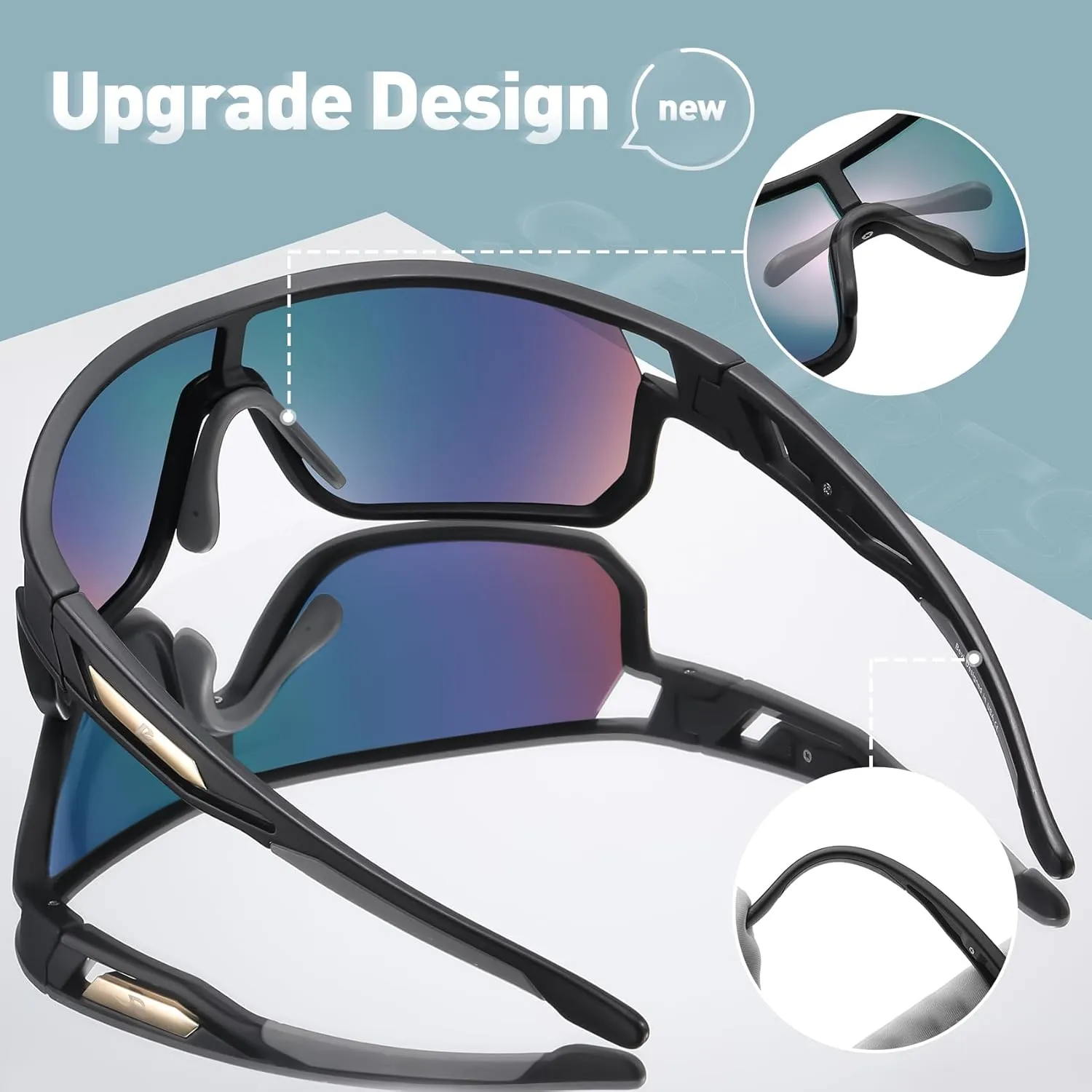 Bevi Polarized Sports Sunglasses TR90 Unbreakable Frame for Men Women Running Cycling Baseball