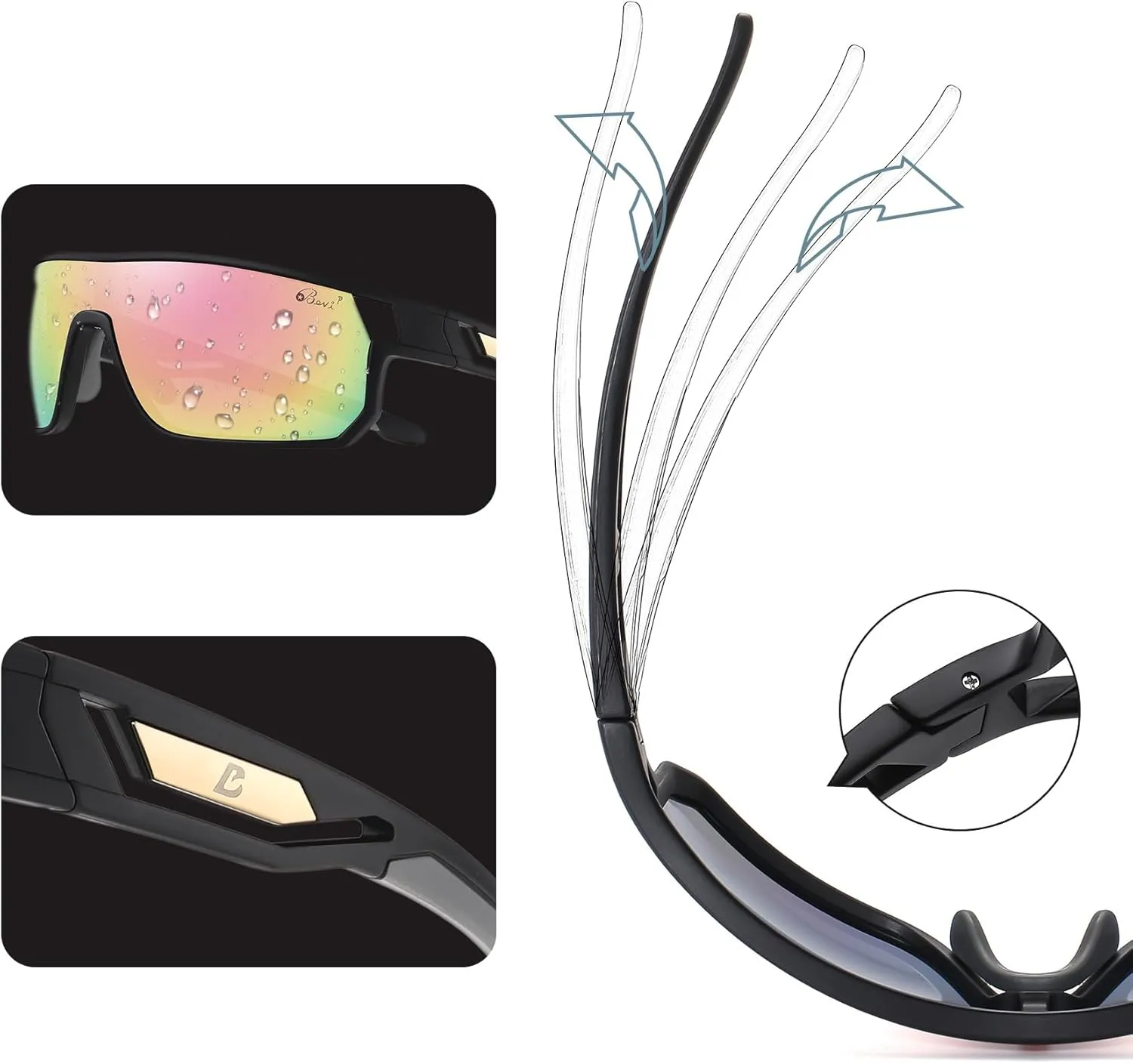 Bevi Polarized Sports Sunglasses TR90 Unbreakable Frame for Men Women Running Cycling Baseball
