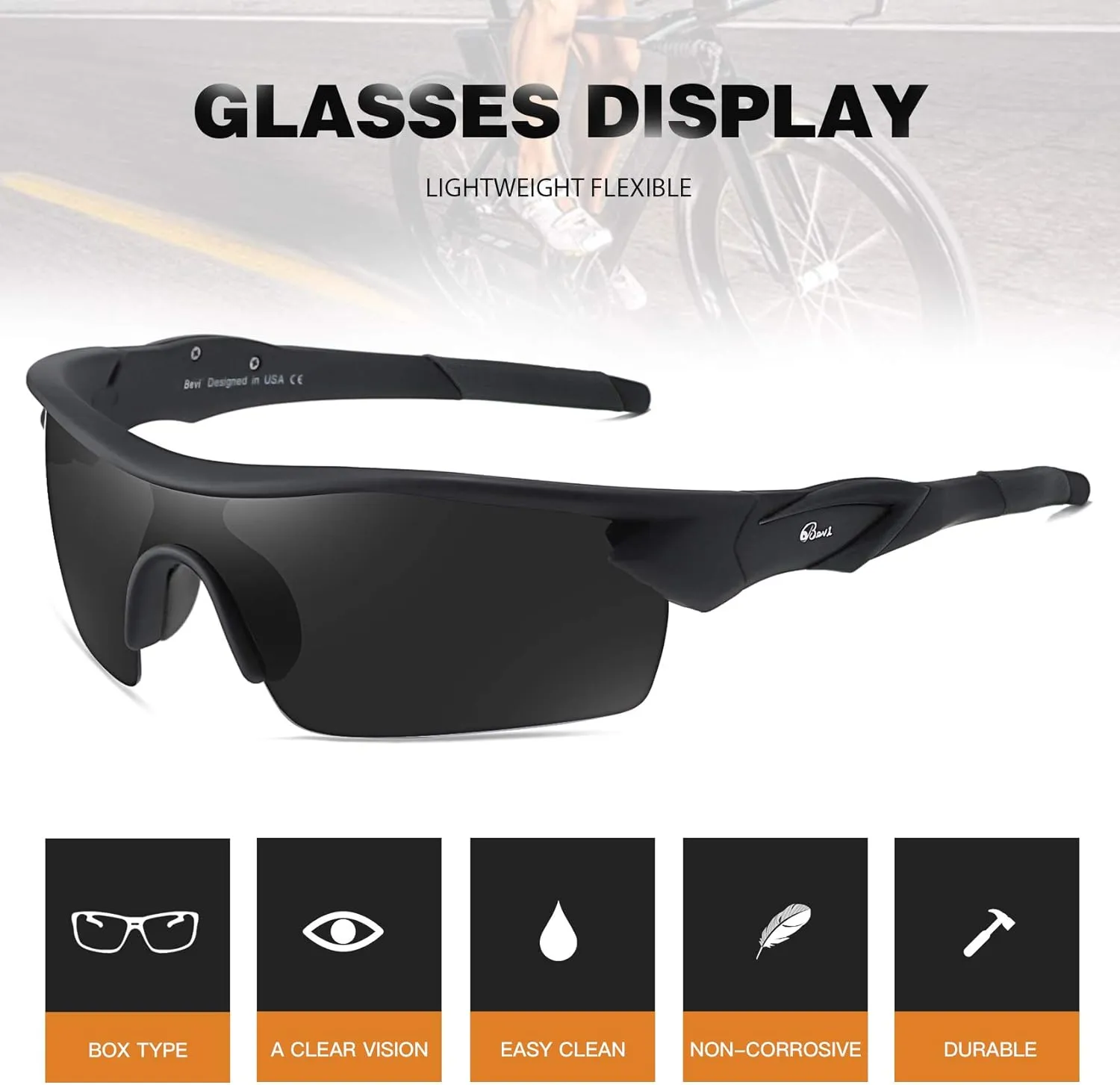 Bevi Polarized Sports Sunglasses TR90 Unbreakable Frame for Men Women Running Cycling Golf Baseball