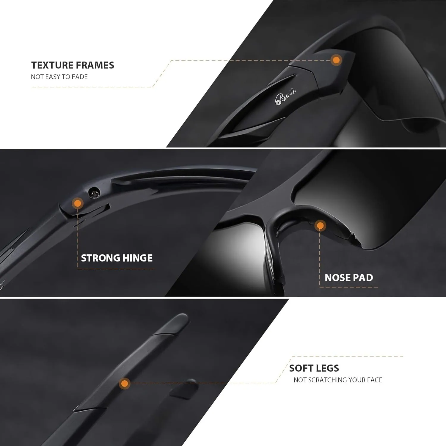 Bevi Polarized Sports Sunglasses TR90 Unbreakable Frame for Men Women Running Cycling Golf Baseball