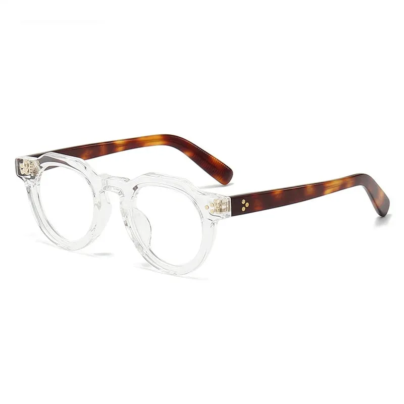 Black Mask Unisex Full Rim Flat Top Round Acetate Eyeglasses 8013