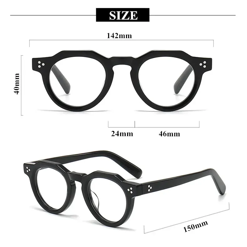 Black Mask Unisex Full Rim Flat Top Round Acetate Eyeglasses 8013