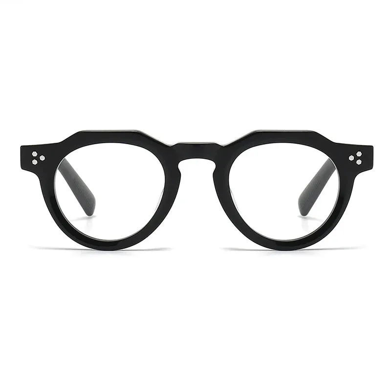Black Mask Unisex Full Rim Flat Top Round Acetate Eyeglasses 8013