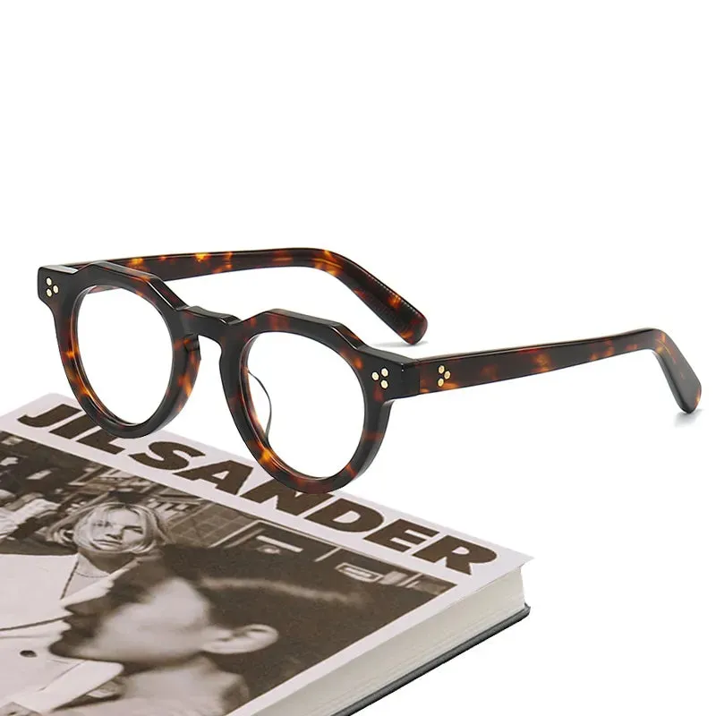 Black Mask Unisex Full Rim Flat Top Round Acetate Eyeglasses 8013